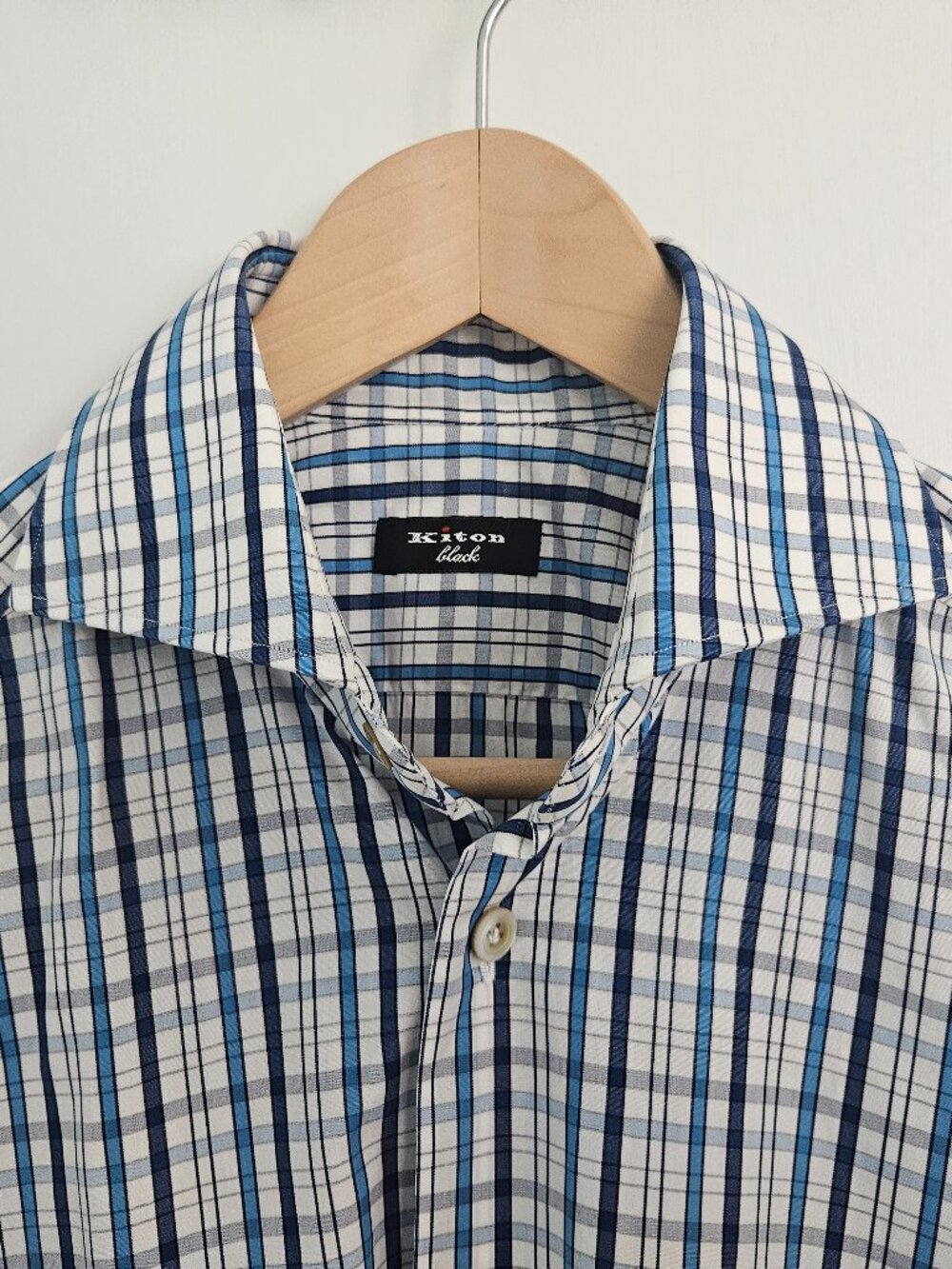 Kiton Black Dress Shirt – Blue Multi-Check, Size US M